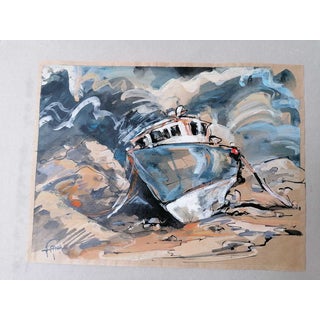 Antoine Faure, Trawler At Rest, 2021, Gouache and Indian Ink on Paper For Sale