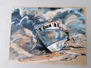Antoine Faure, Trawler At Rest, 2021, Gouache and Indian Ink on Paper