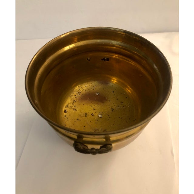 Metal Mid 20th Century Vintage Solid Brass Footed Planter With Handles For Sale - Image 7 of 9
