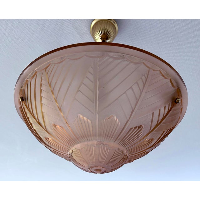 1930s French Art Deco Pink Glass Pendant Light, 1930s For Sale - Image 5 of 18