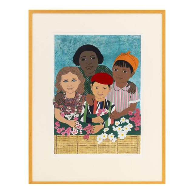 Elizabeth Catlett "Children With Flowers", 1995 For Sale