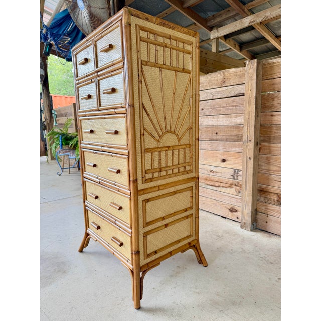Beige Vintage Rising Sun Rattan & Woven Lingerie Chest – Seven Drawer Tall Chest For Sale - Image 8 of 12