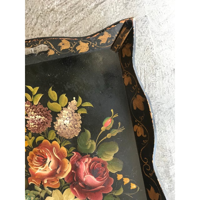 Mid 20th Century Vintage 1940s French Country Style Hand-Painted Floral Wooden Serving Tray For Sale - Image 5 of 5