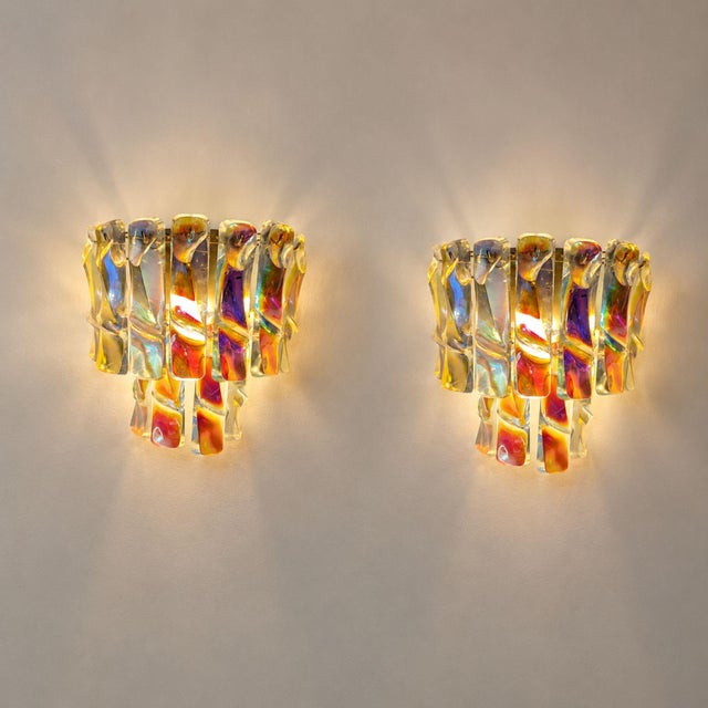 Metal 1970s Iridescent Wall Lights Murano Glass Sconces Vistosi Style - Pair For Sale - Image 7 of 8