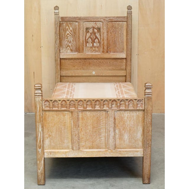 Antique English Tudor Furniture Circa 1930's Limed Oak Cotswold Arts & Crafts Single bed frame which is part of a suite...