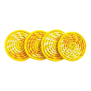 Yellow Woven Raffia Drink Coasters- Set of 4