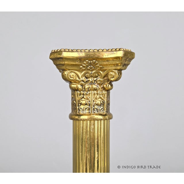 Antique English Brass Corinthian Column Candlesticks - Set of 2 These stunning Corinthian column candle holders are made...