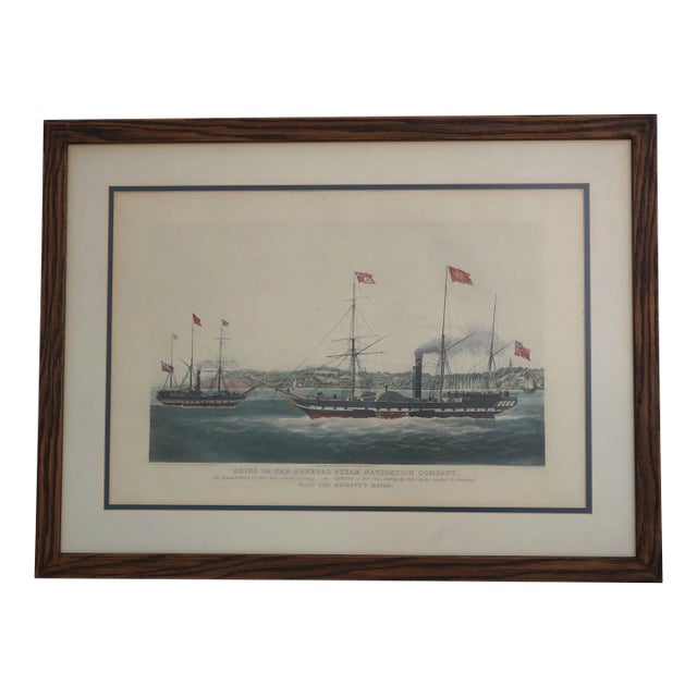 Vintage English Steamship Colored Engraving in Frame For Sale