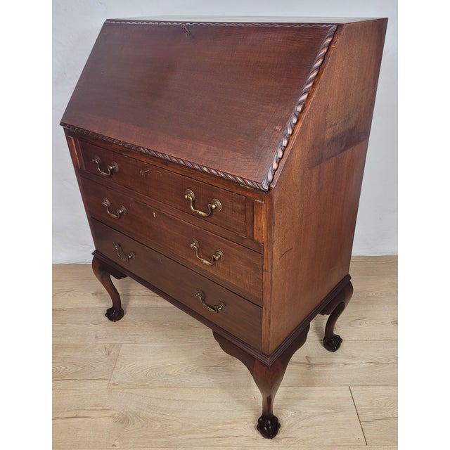 1930s Vintage Writing Secretary in Leather, 1930s For Sale - Image 5 of 18