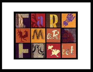 "Market" Contemporary Original Mixed-Media Woodland Collage by Kathleen Ney, Framed