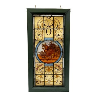 Stained Glass in Painted Frame For Sale