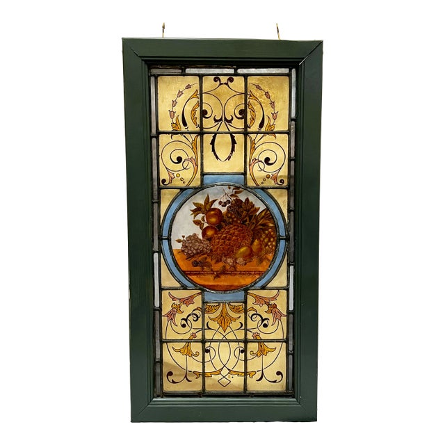 Stained Glass in Painted Frame For Sale