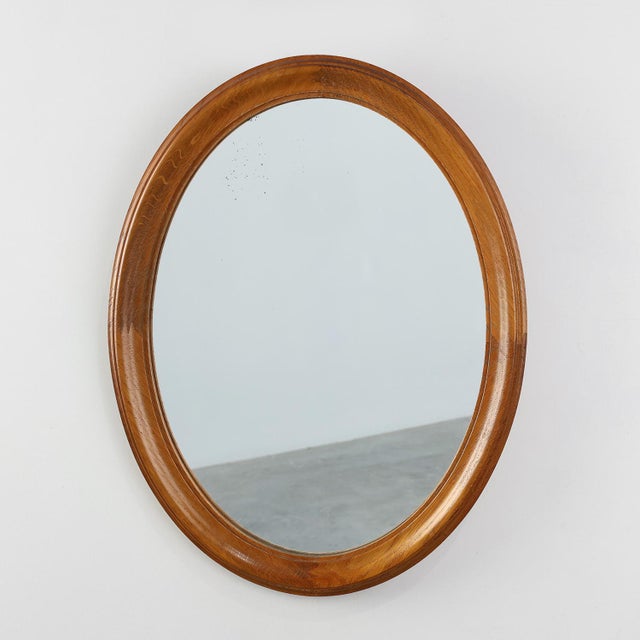 Mid-Century Oval Oak Mirror, Belgium, 1950s For Sale - Image 11 of 11
