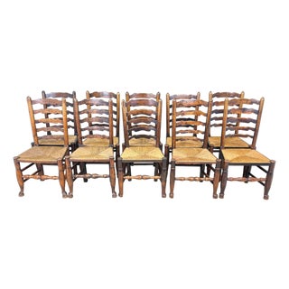 Georgian Farmhouse Ladderback Dining Chairs, Early 19th Century, Set of 10 For Sale