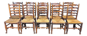 Georgian Farmhouse Ladderback Dining Chairs, Early 19th Century, Set of 10