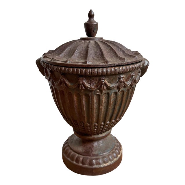 Vintage Cast Iron Urn W/Lid For Sale