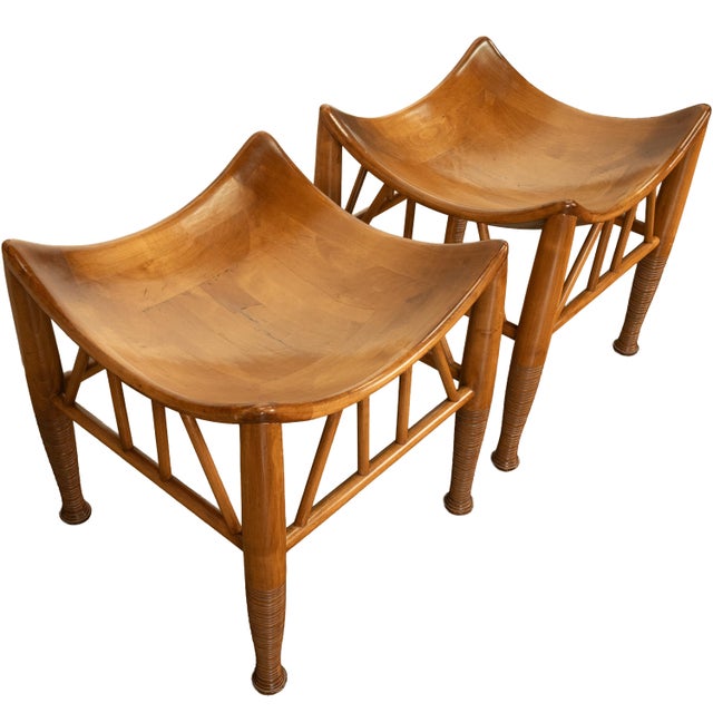 Pair Antique Thebes Egyptian Revival Arts & Crafts Stools Liberty & Co 1900 For Sale - Image 18 of 18