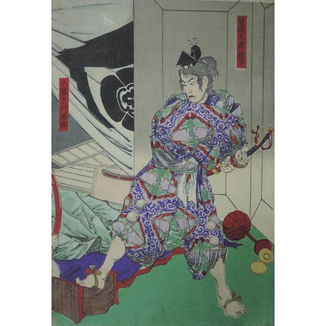 Japanese 1882 Kobayashi Kiyochika Triptych Soga Brothers' Revenge Rare Meiji Warrior Print For Sale - Image 3 of 10