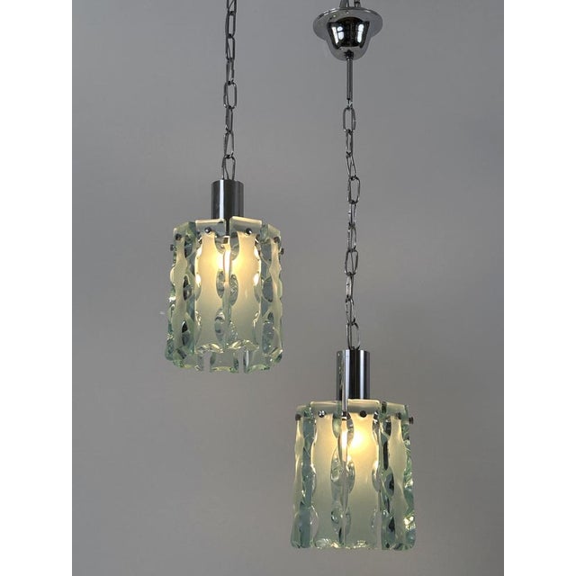 Metal Mid-Century Modern Pendant Lamps in Chrome and Glass from Zero Quattro, Italy, 1970s, Set of 2 For Sale - Image 7 of 18
