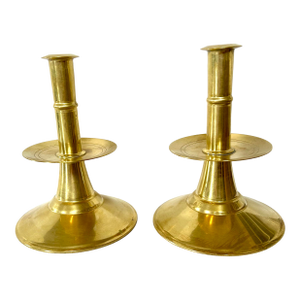 Pair Metropolitan Museum of Art Trumpet Form Brass Candlesticks