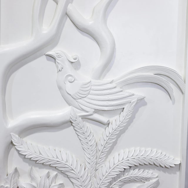 Modern Pair of Modern White Relief Wall Panels With Bird and Grape Motifs For Sale - Image 3 of 16