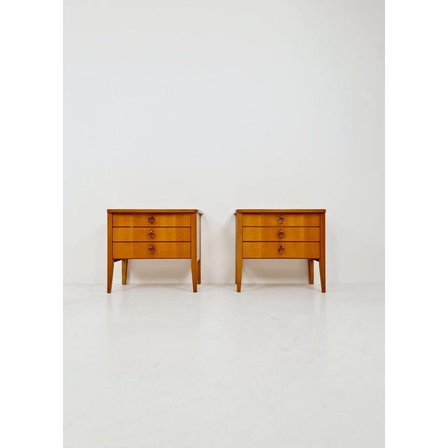 German Mid century beech nightstands/ bedside tables BY WK Möbel , 1960s It is in good vintage condition, however, as with...