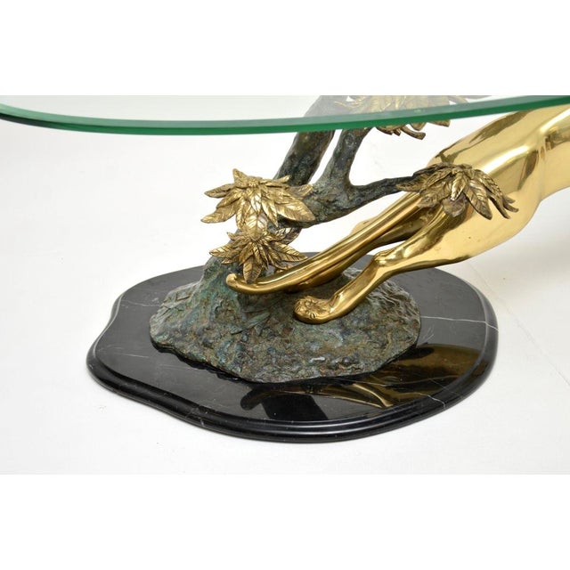 Gold Vintage French Bronze, Brass, and Marble Leaping Jaguar Coffee Table, 1970s For Sale - Image 8 of 11
