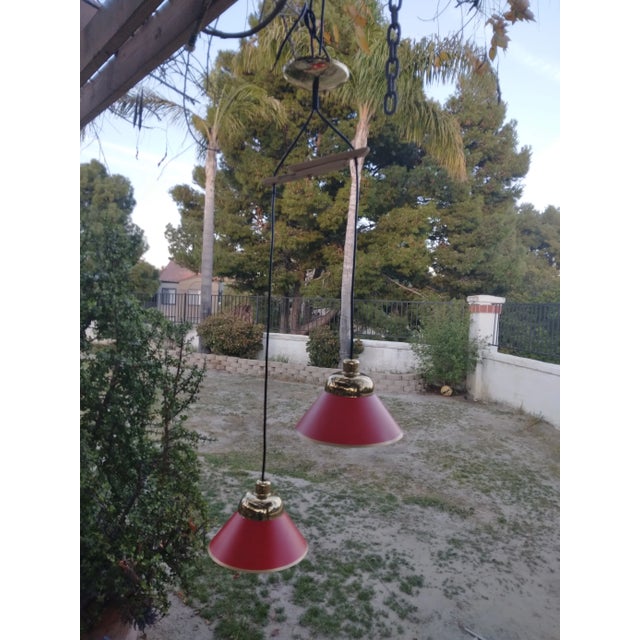 Metal 1980s Two Shade Brass and Steel Pendant Lamp For Sale - Image 7 of 10