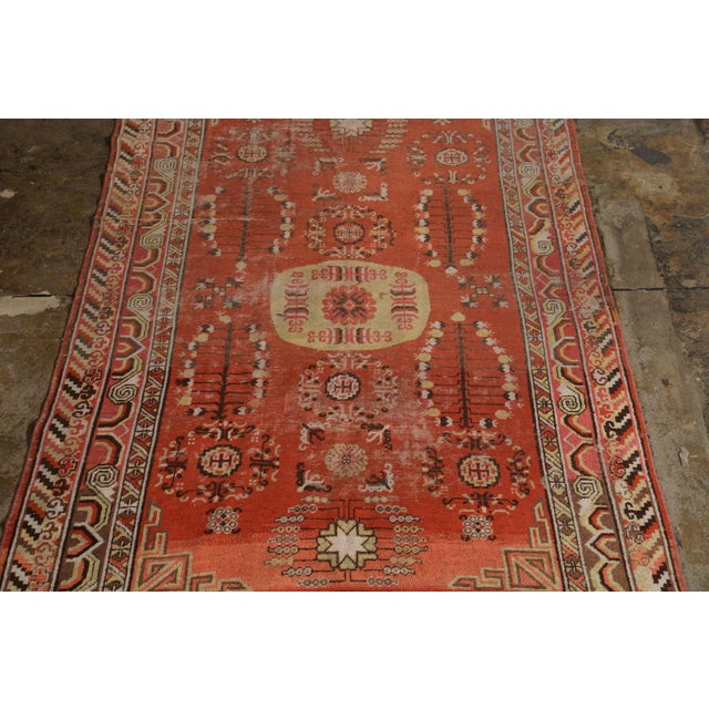 Transitional Mid-Century Vintage Khotan Rug Red and Beige-Brown Medallion All Over Pattern For Sale - Image 3 of 6