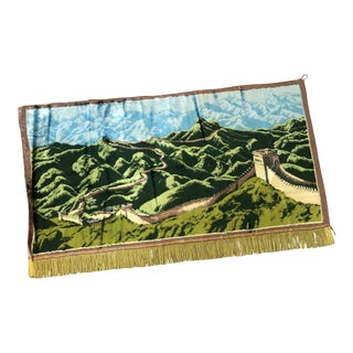 1970s Velour Landscape Tapestry Wall Hanging For Sale
