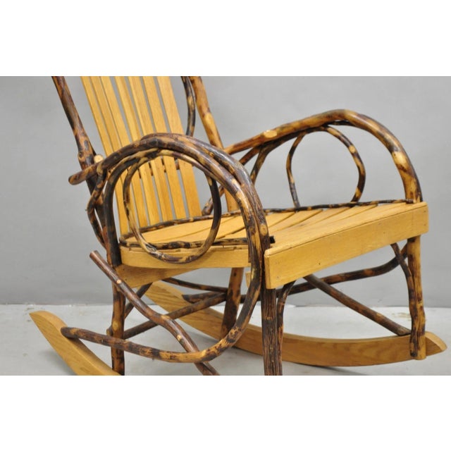 Arts & Crafts Vintage Adirondack Tree Branch Twig Arts & Crafts Primitive Rocker Rocking Chair For Sale - Image 3 of 11