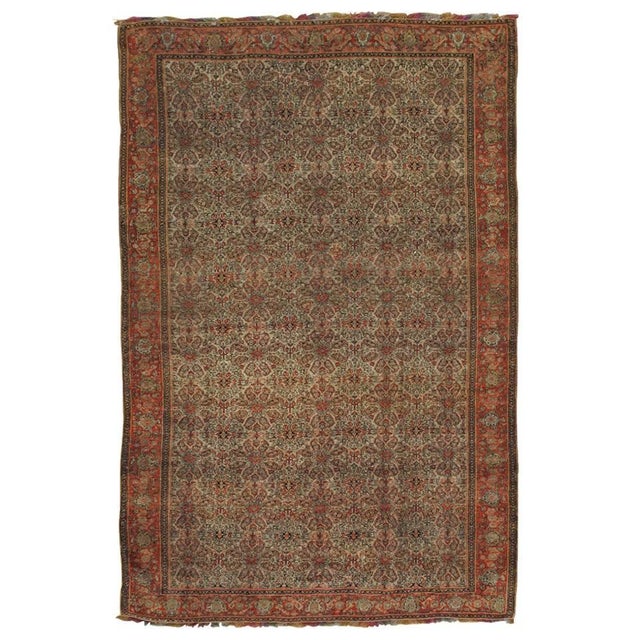 Antique Senneh Rug with Multicolored Silk Warp, Handmade, Fine Ivory, Red, Blue For Sale - Image 17 of 17