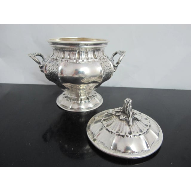 Vintage Italian 800 Floral Engraved Silver Coffee & Tea Creamer Sugar Set For Sale - Image 9 of 13