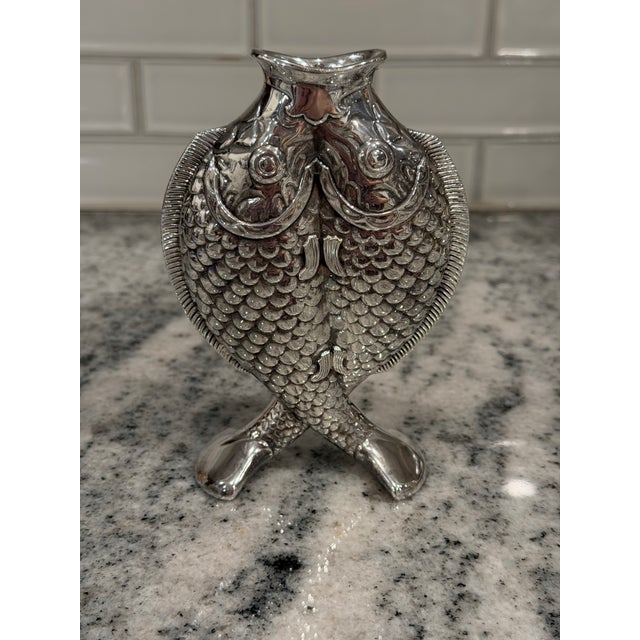 Vintage Christofle Deux Poissons Silver-Plated Fish Vase, After Émile Reiber For Sale - Image 16 of 17
