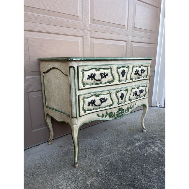 Wood Bodart Louis XV Painted Chest in Sage and Cream, a French Country Revival For Sale - Image 7 of 16