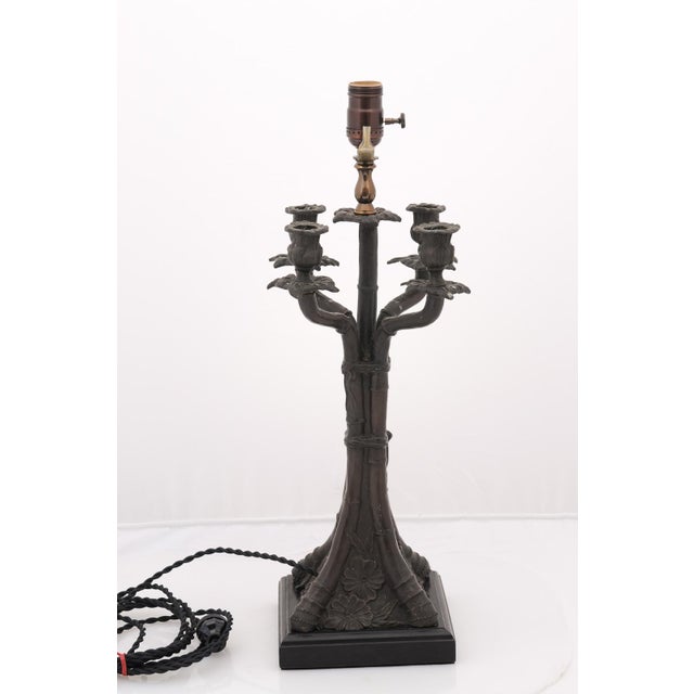Art Nouveau Early 20th Century Bronze Art Nouveau Bamboo & Floral Motif Lamps, France - a Pair For Sale - Image 3 of 7