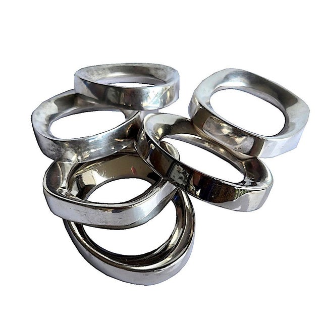 Vintage Silverplate Modernist Napkin Rings, Set of 6 For Sale - Image 10 of 16