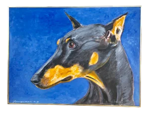 Large Contemporary Doberman Pincher Original Dog Portrait Painting Signed