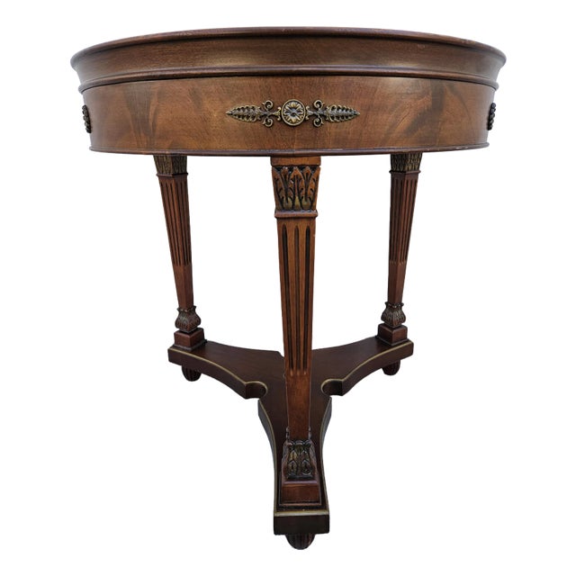 Neoclassical Mahogany Side or Center Table Brass Appliques For Sale