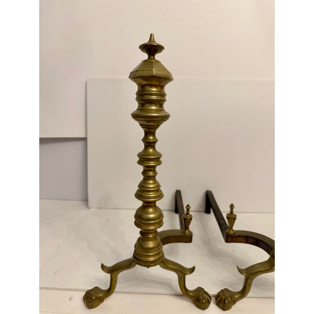 Metal Pair Federal Beehive Ball Claw Brass Andirons For Sale - Image 7 of 10