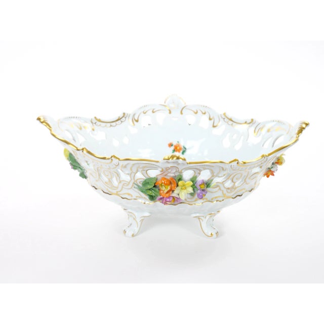 Rococo German Dresden Porcelain Reticulated Centerpiece With Floral Motifs/Gilt Accents For Sale - Image 3 of 13