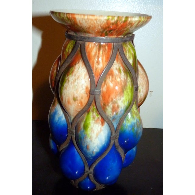 Large 10" Art Deco 1930s Czech Brutalist "Imprisoned" Spatter Glass Vase by Kralik For Sale - Image 4 of 9