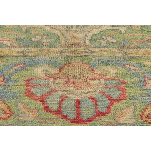 2000 - 2009 Vintage Modern Colorful Green Oushak Rug - 09'02 X 12'02 For Sale - Image 5 of 9
