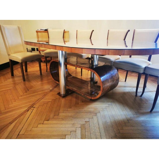 Large Vintage Art Deco Table in Walnut Root and Steel, 1935 For Sale - Image 3 of 7