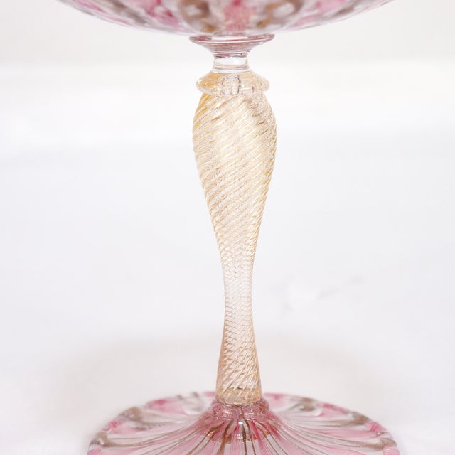 Pair of Venetian / Salviati Murano Glass Latticino Toasting Champagne Glasses For Sale - Image 14 of 15