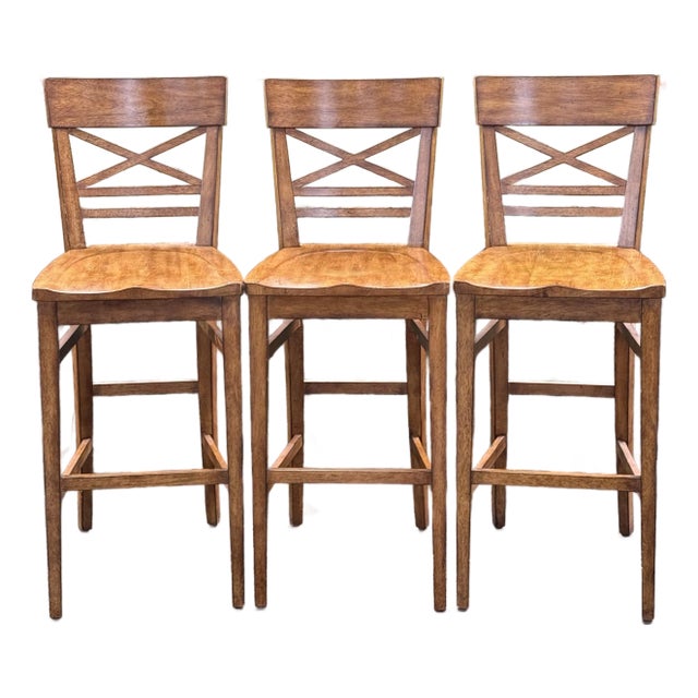 Ethan Allen “Tango” Cross Back Barstools - Set of 3 For Sale