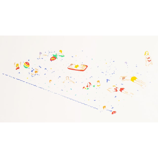 A 1978 serigraph print by the American artist Roger Benedetti (born 1948). Titled "Swimming Pool," this vibrant print...