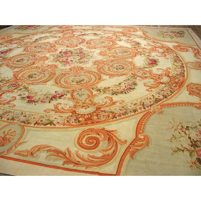1880s Ivory Floral Antique European Aubusson Rug 17'9" X 17'9" Handknotted Wool Carpet For Sale In New York - Image 6 of 7