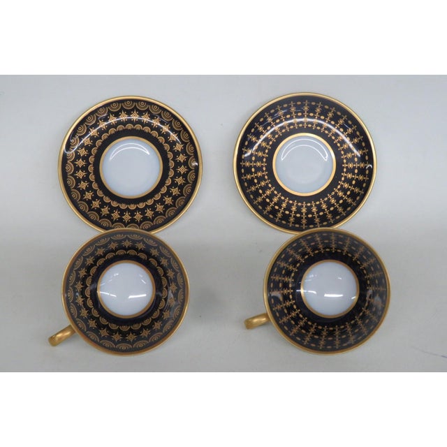 Mid-Century Modern Mid 20th Century CM Hutschenreuther Germany Porcelain Cobalt Blue Gold Cups Saucers 4 pcs For Sale - Image 3 of 18