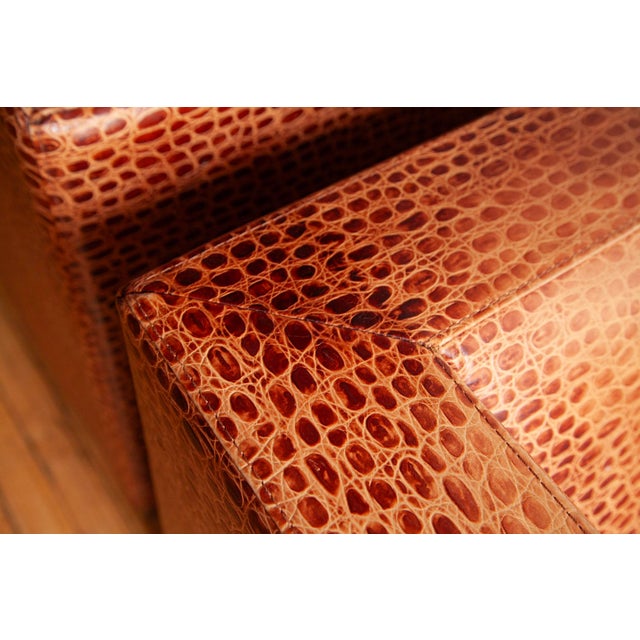 1990s Pair of Minotti “Suitcase Line” Club Chairs in Crocodile Leather. For Sale - Image 10 of 14